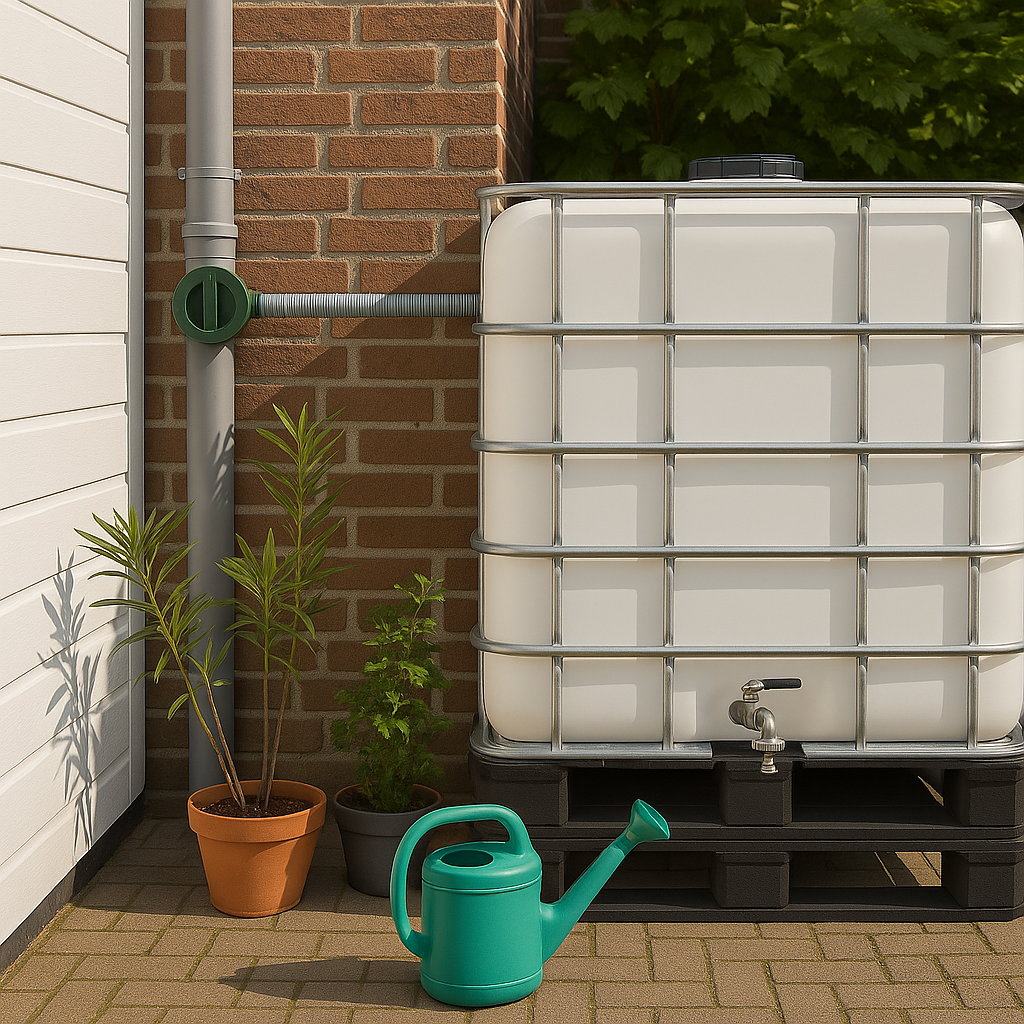 citerne 1000 litres raccordee a la gouttiere + arrosoir