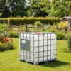 Cuve IBC 1000 litres – blanc – palette acier ou plastique – renouvelé - au jardin